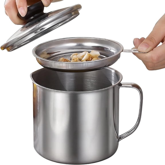 Stainless Steel Container,with Fine Mesh Strainer,for Kitchen Storing Frying Cooking ,1.3L