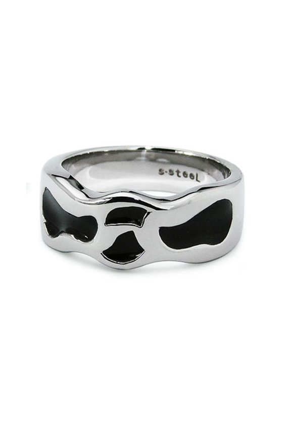 Stainless Steel Contemporary Black Enamel Biker Style Ring