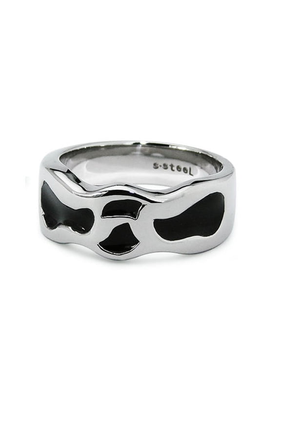 Stainless Steel Contemporary Black Enamel Biker Style Ring