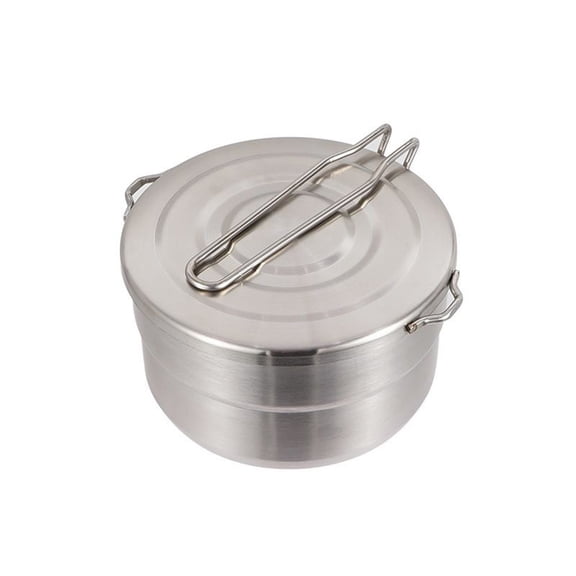 Stainless Steel Cook Pot with Lid and Folding Handle - 1.5L Large Capacity Bento Pot for Camping and Hiking