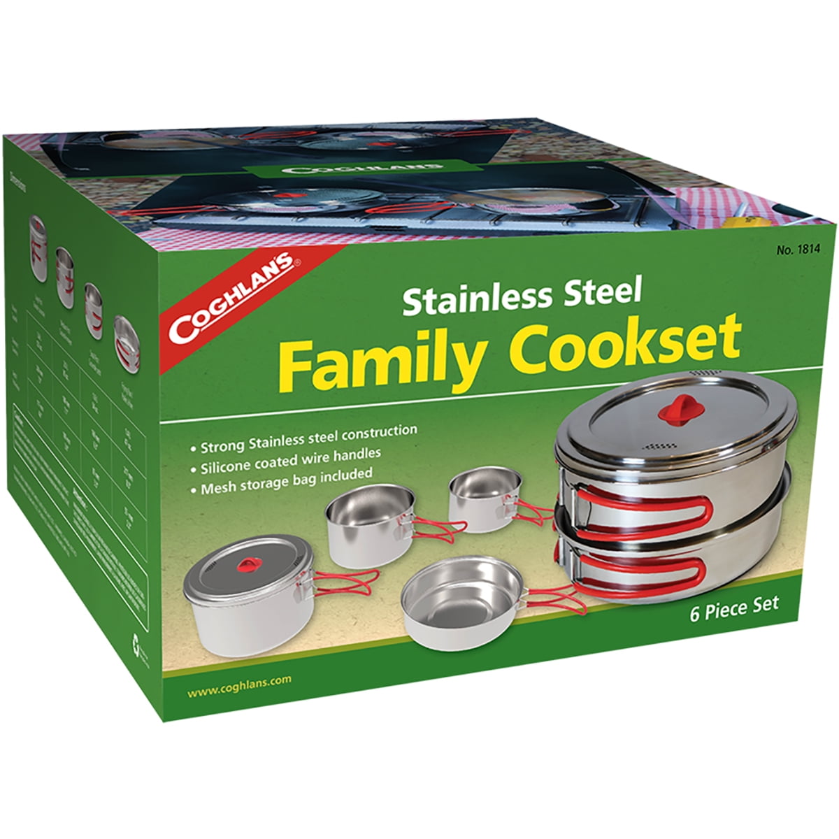 Stainless Steel Family Camping Cook Set with Silicone Handles