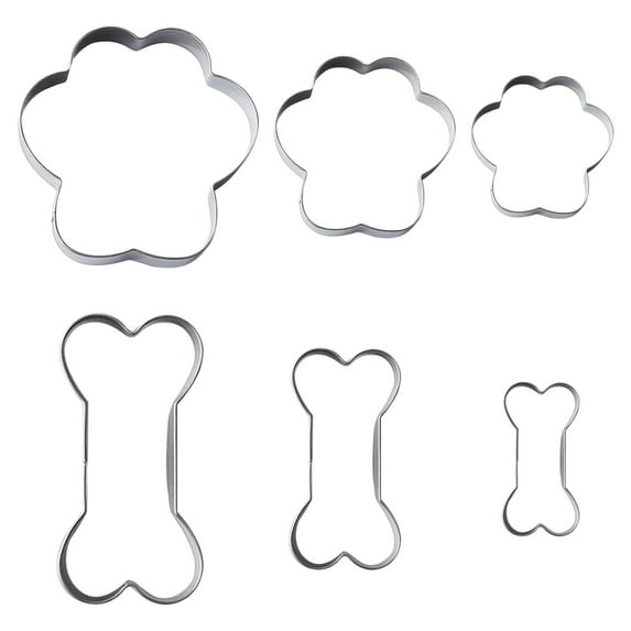 Stainless Steel Cookie Cutters, Cookie Cutters 6 Pcs Bone and Dog Footprints Cookie Cutters Set Stainless Cutters Dog Cookie Cutter Dog Cutters for Homemade and Baking, 6-Piece Cookie Cutter Set