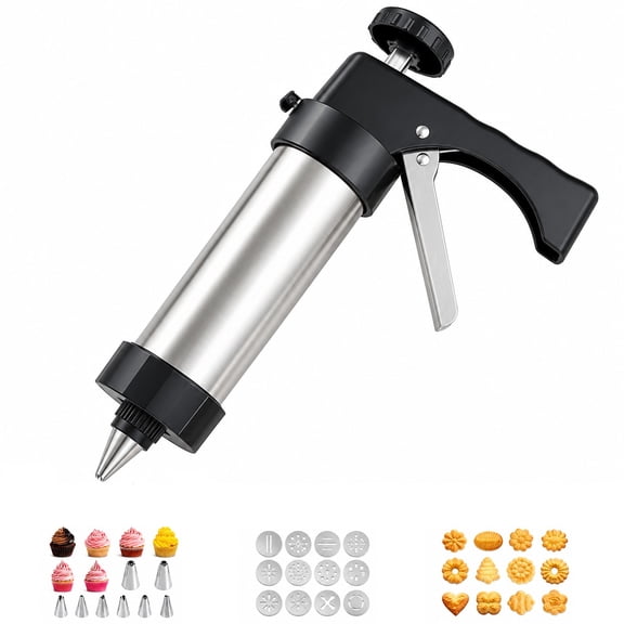 Stainless Steel Cookie Press Gun Kit with 13 Discs & 8 Nozzles, DIY Cookie & Decorating Tool, Baking Gift Set for Women & Home Bakers