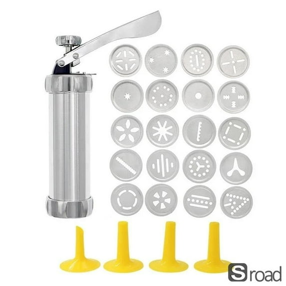 Stainless Steel Cookie Press Gun Set With 20 Designs Discs & 4 Nozzles, For Baking Decorating - Easy Squeeze DIY Cookie, Biscuit Maker Tool,20pcs Discs,N