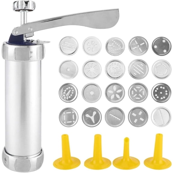 Stainless Steel Cookie Press Gun with 20 Discs for DIY Baking, Spritz Biscuit Maker Kit