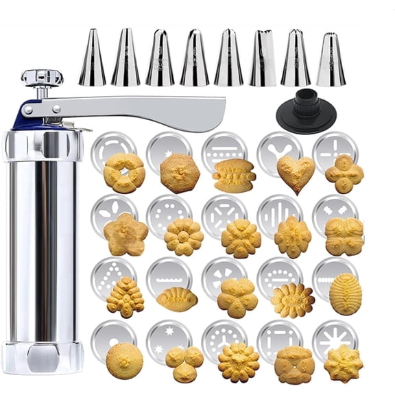 Stainless Steel Cookie Press Kit - 20 Discs and 8 Icing Nozzles, Baking Tool for Homemade Cookies and Cake Decorating