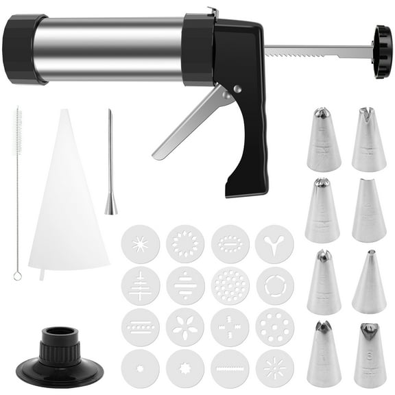 Stainless Steel Cookie Press Multipurpose Cookie Press Kit Featuring 16 Cookie Discs and 8 Icing Tips Practical Cookie Press for Baking for DIY Biscuit Cake Dessert Making