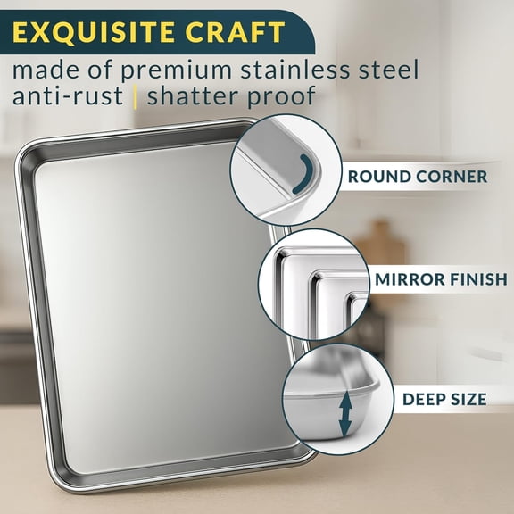 Stainless Steel Cookie Sheet Pan, Stainless Steel Baking Sheet Set of 3, Mirror Finish, Non-Stick, Rust Resistant, BPA Free, Dishwasher Safe, 9/12/16 Inch