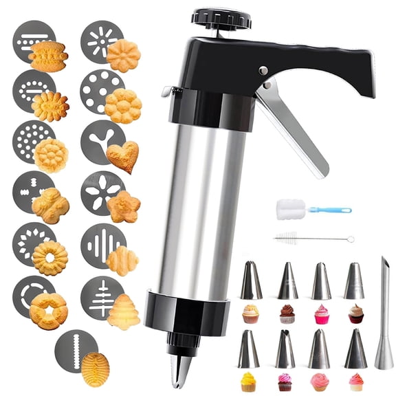 Stainless Steel Cookies Press,13 Cookie Discs+9 Piping Tips,Electric Cookie Press,Cookie Press Stamp,Cookie Decorating Kit,Christmas Cookie Cutters,Holiday Baking Essentials