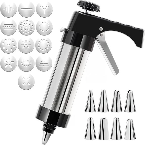 Stainless Steel Cookies Press, 2026 New Cookies Press for Baking,Cookie Press Gun Kit with 8 Icing Tips and 13 Cookie Discs for Kitchen Baking (A, 1Set)