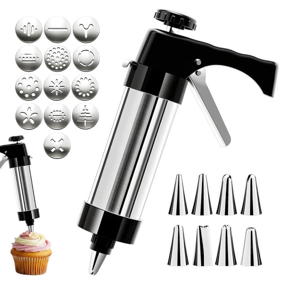 Stainless Steel Cookies Press, 2026 New Cookies Press for Baking, Upgrade Cookie Press Gun Kit with 8 Icing Tips and 13 Cookie Discs (Black)