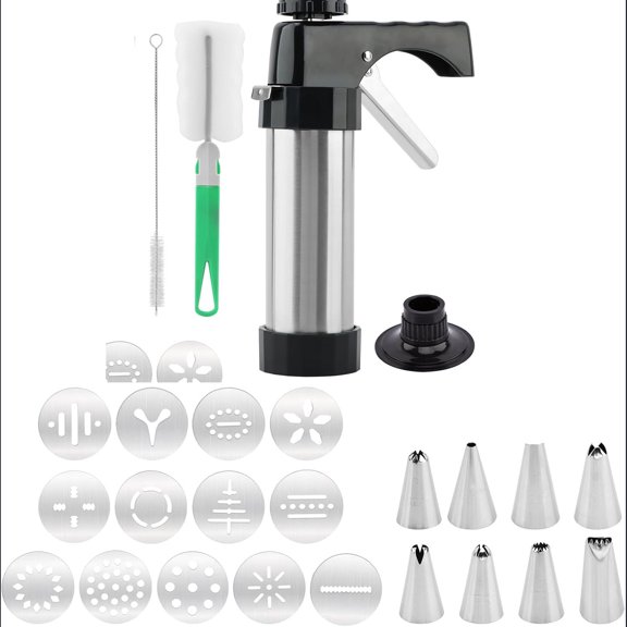 Stainless Steel Cookies Press, Cookie Press Gun Kit, Spritz Maker With Piping Tips and Discs for DIY Biscuit Cake Dessert Making