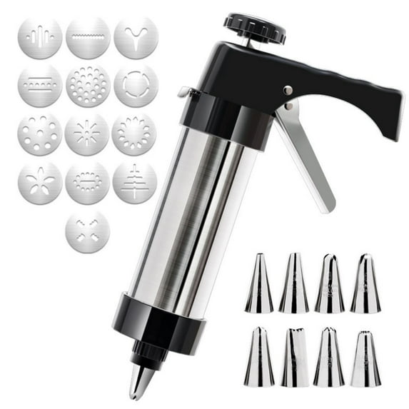 Creative Baking Cookie Gun Set With 13 Discs And 8 Stainless Steel Nozzles Cookie Press Machine Buttercream Icing Tool Diy Biscuit Maker Baking Tools Kit For Home Use 1 Set 0.86 Lb
