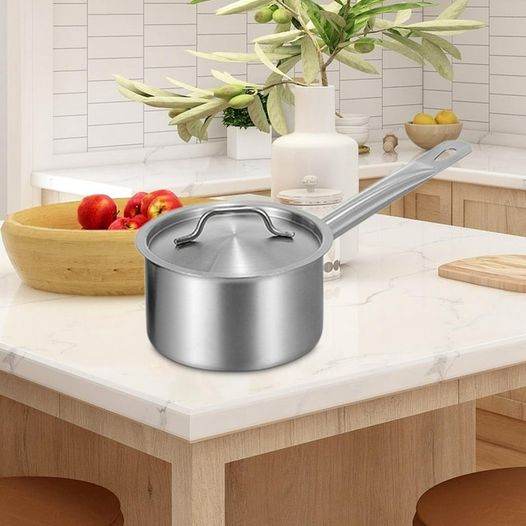 Stainless Steel Cooking Pot Sauce Pan with Lid Ergonomic Handle Noodles Multipurpose Milk Pot Induction Pot for Hotel Teahouse Restaurants 1.9L, Size