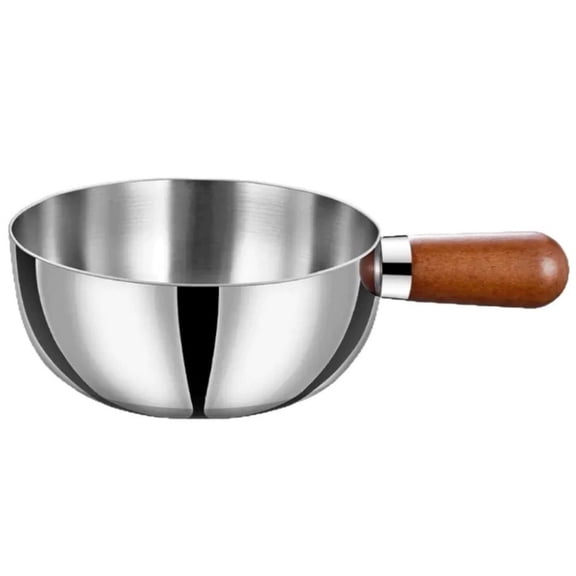 Stainless Steel Cooking Pot with Wood Handle for Individual Portions Suitable for Dorm Rooms or Small Kitchens (17cm)