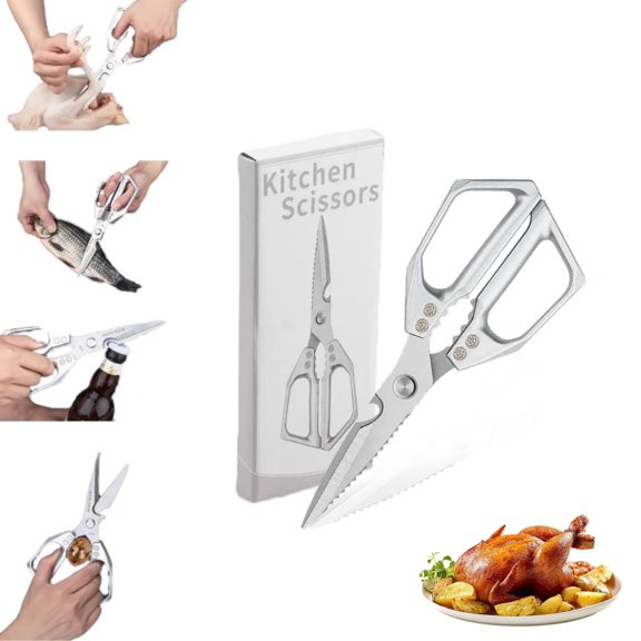 Stainless Steel Cooking Scissor,1Pack Multi Purpose Cooking Scissor for Home,QZS Silver Reusable Kitchen Shear for Food,Chicken,Poultry,Fish