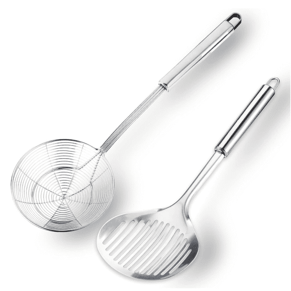 Stainless Steel Cooking Skimmer Slotted Fish Turner Spatula Spoon Colander Drain Water Filter Spoon Ladle Spider Strainer Skimmer Ladle for Cooking &Frying