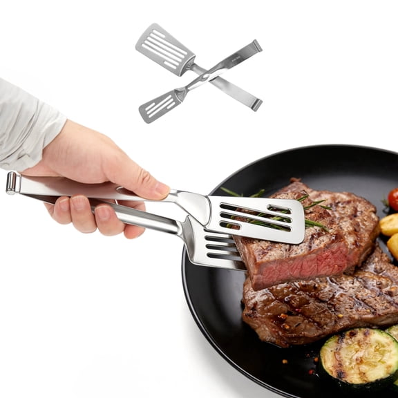 3-in-1 Detachable Stainless Steel Cooking Tongs – Spatula & Food Clip Combo, Slotted Design, Multi‑Function Kitchen Tool for Grilling, Frying & Baking, Dishwasher Safe, Silver