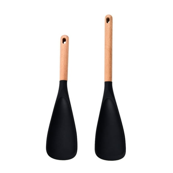 Stainless Steel Cooking Spoon with Wooden Handle – Nonstick, Multi-Functional, Ergonomic Spoon for Stirring, Flipping, Scooping & Serving Black