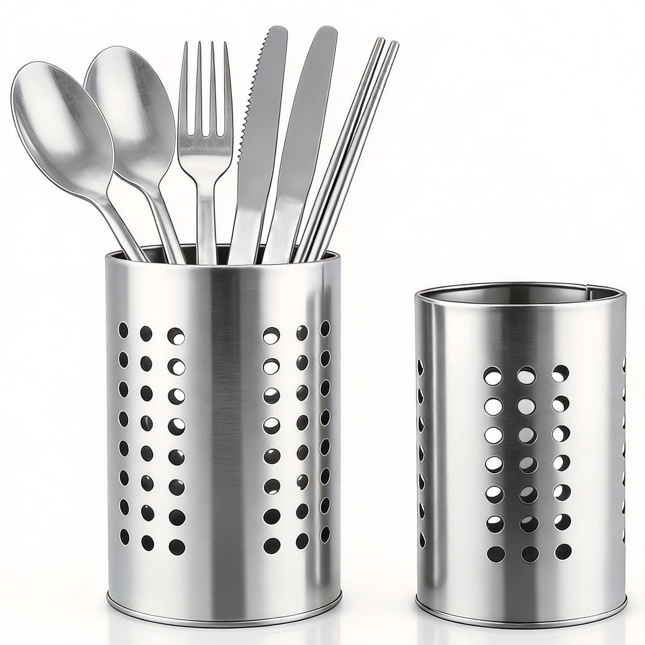 Cisilov 2 Pcs Cooking Utensil Holder, Stainless Steel Kitchen Utensil Holder, Utensil Organizers for Kitchen Countertop, Kitchen Home Office