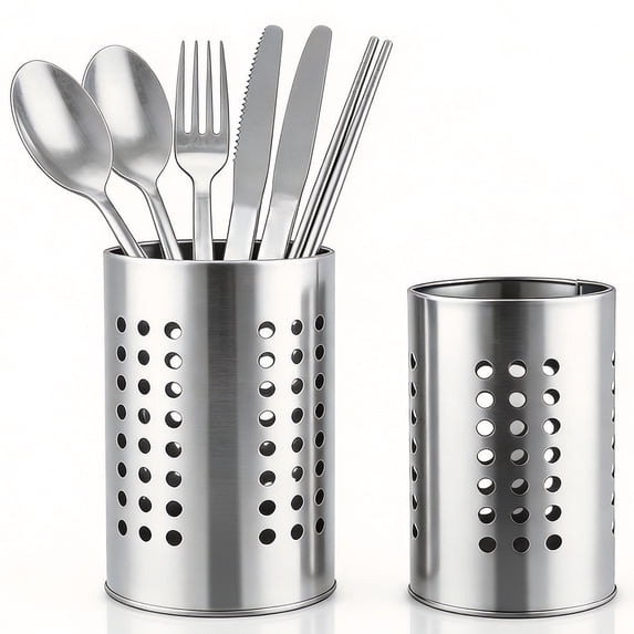 Cisilov 2 Pcs Cooking Utensil Holder, Stainless Steel Kitchen Utensil Holder, Utensil Organizers for Kitchen Countertop, Kitchen Home Office