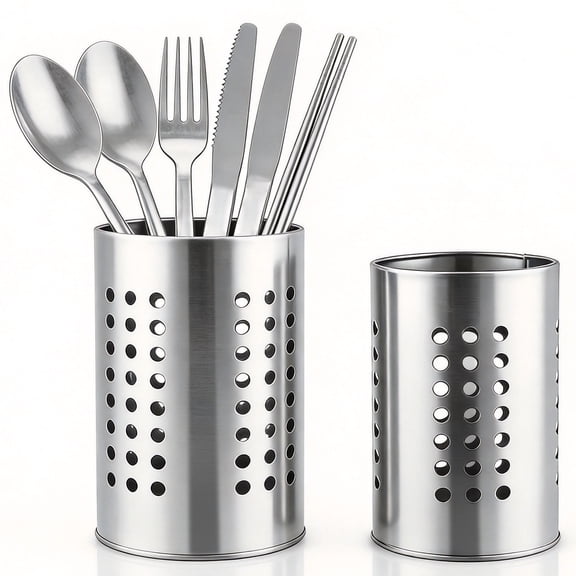 Cisilov 2 Pcs Cooking Utensil Holder, Stainless Steel Kitchen Utensil Holder, Utensil Organizers for Kitchen Countertop, Kitchen Home Office