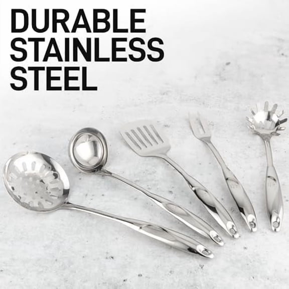 Stainless Steel Cooking Utensil - Stainless Steel Kitchen Utensil - Durable Kitchen Gadgets - Metal Kitchen Accessories - Easy to Clean Kitchen Tools - 5 Piece Set