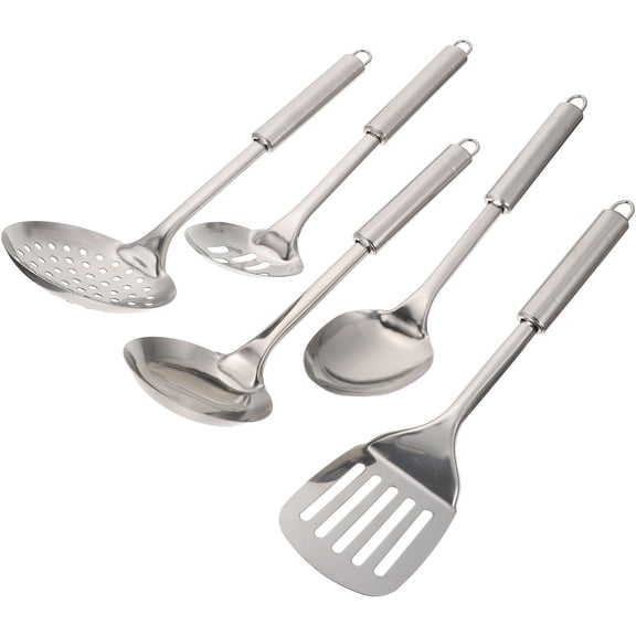 PartyKindom Cooking Utensils Set Stainless Steel Silver 5-Pcs Anti-Scalding