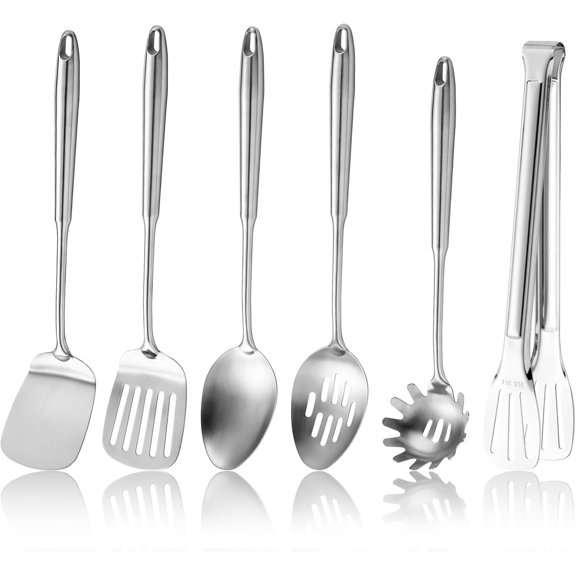 Stainless Steel Cooking Utensils Set, 6 count Kitchen Utensils Set,Kitchen Tools Set With Utensil Holder Non-Stick And Heat Resistant,Dishwasher Safe,Easy to Clean
