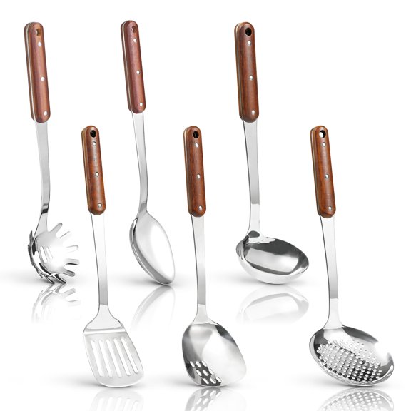 Stainless Steel Cooking Utensils Set Sliver Cooking utensils-D 6 Piece Non-Stick Heat Resistant Kitchen Tools