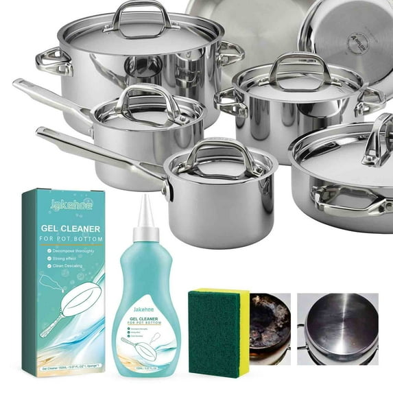 Stainless Steel Cookware Cleaner Gel | Pot Bottom Descaling Agent | Removes Burnt Heavy Oil Stains | Rust Prevention | Non-Corrosive | 150ml + Sponge Included