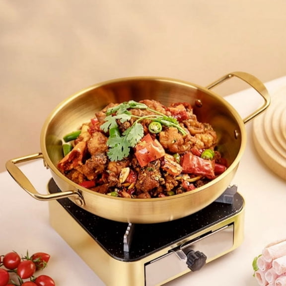 Stainless Steel Cookware Saucepan Dry Pots with Handle Home Cooking Paella Pan Seafood Rice Pot Picnic Snack Plates