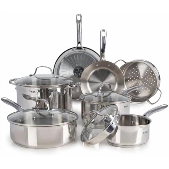 Stainless Steel Cookware Set, 11 Piece, Induction Cookware, Oven Safe to 500°F, Kitchen Cooking Set w/Fry Pans, Pots and Pans, Dutch Oven, Saucepans, Kitchen Essentials, Silver