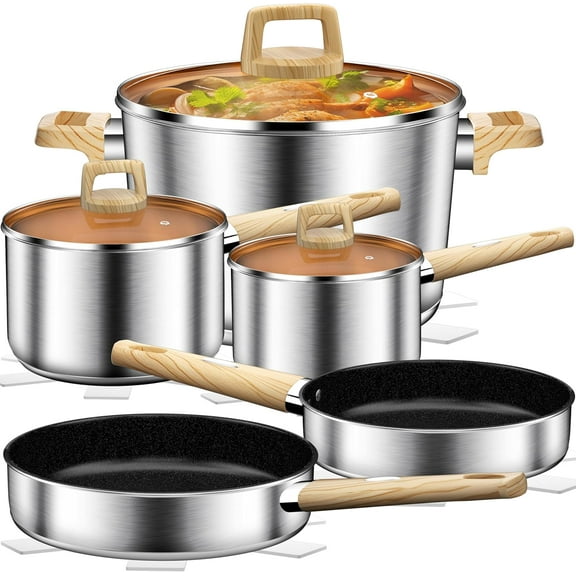 Stainless Steel Cookware Set 13PCS, Pots and Pans Set, Induction Ready, Heavy Duty Tri-Ply Base, Dishwasher Safe Kitchen Cooking Set