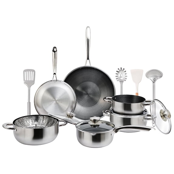 Stainless Steel Cookware Set 21 Piece,Nonstick Kitchen Cooking Set with Frying Pans,Wok,Soup Pot*3,Milk Pot,Induction/Oven Safe