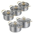 thumbnail image 1 of LEDMOMO Stainless Steel Cooking Pots Set, Golden, Double Handle, Fast Heat Distribution, 5Sets, 1 of 5