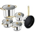 thumbnail image 1 of Stainless Steel Cookware Set, 9 Pcs Nonstick Cookware Set, Kitchen Pots and Pans Set with Glass Lid for Cooking, Dishwasher , Golden, 1 of 10