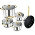 thumbnail image 1 of Stainless Steel Cookware Set, 9 Pcs Nonstick Cookware Set, Kitchen Pots And Pans Set With Glass Lid For Cooking, Dishwasher , Golden, 1 of 10