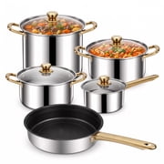 Stainless Steel Cookware Set, 9 Pcs Nonstick Cookware Set, Kitchen Pots And Pans Set With Glass Lid For Cooking, Dishwasher , Golden