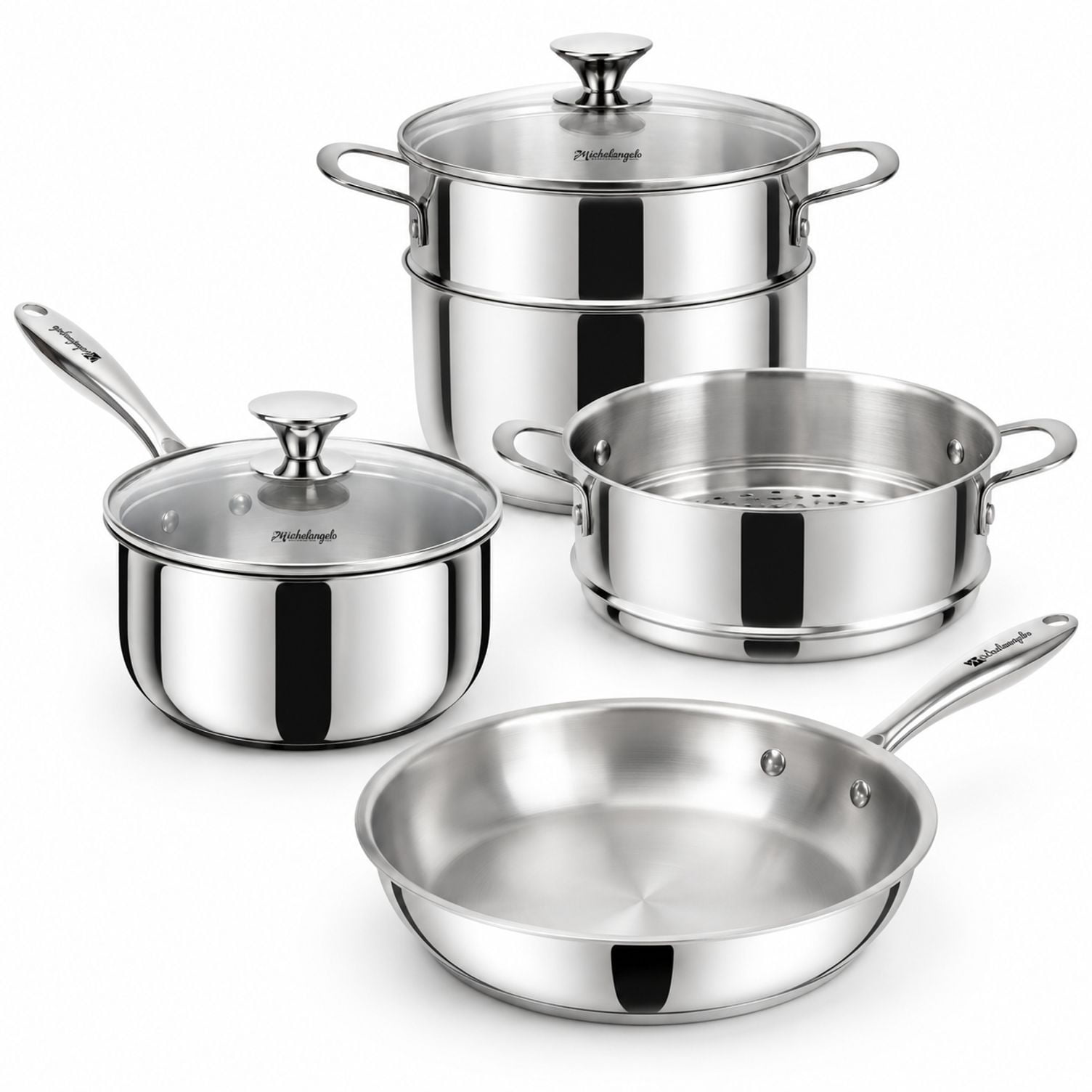 Stainless Steel Cookware Set with Tri-Ply Base, 6-Piece, Silver ...
