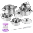 thumbnail image 1 of Thick Stainless Steel Cookware Set, Pots and Pans Set, 11 Pcs Kitchen Induction Cookware Set with Glass Lid for Cooking, Induction Compatible Set for Rv and Camping with Cleaning Brush,Silver, 1 of 6