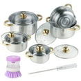 thumbnail image 1 of Thick Stainless Steel Cookware Set, Pots and Pans Set, 11 Pcs Kitchen Induction Cookware Set with Glass Lid for Cooking, Induction Compatible Set for Rv and Camping with Cleaning Brush, Gold, 1 of 7