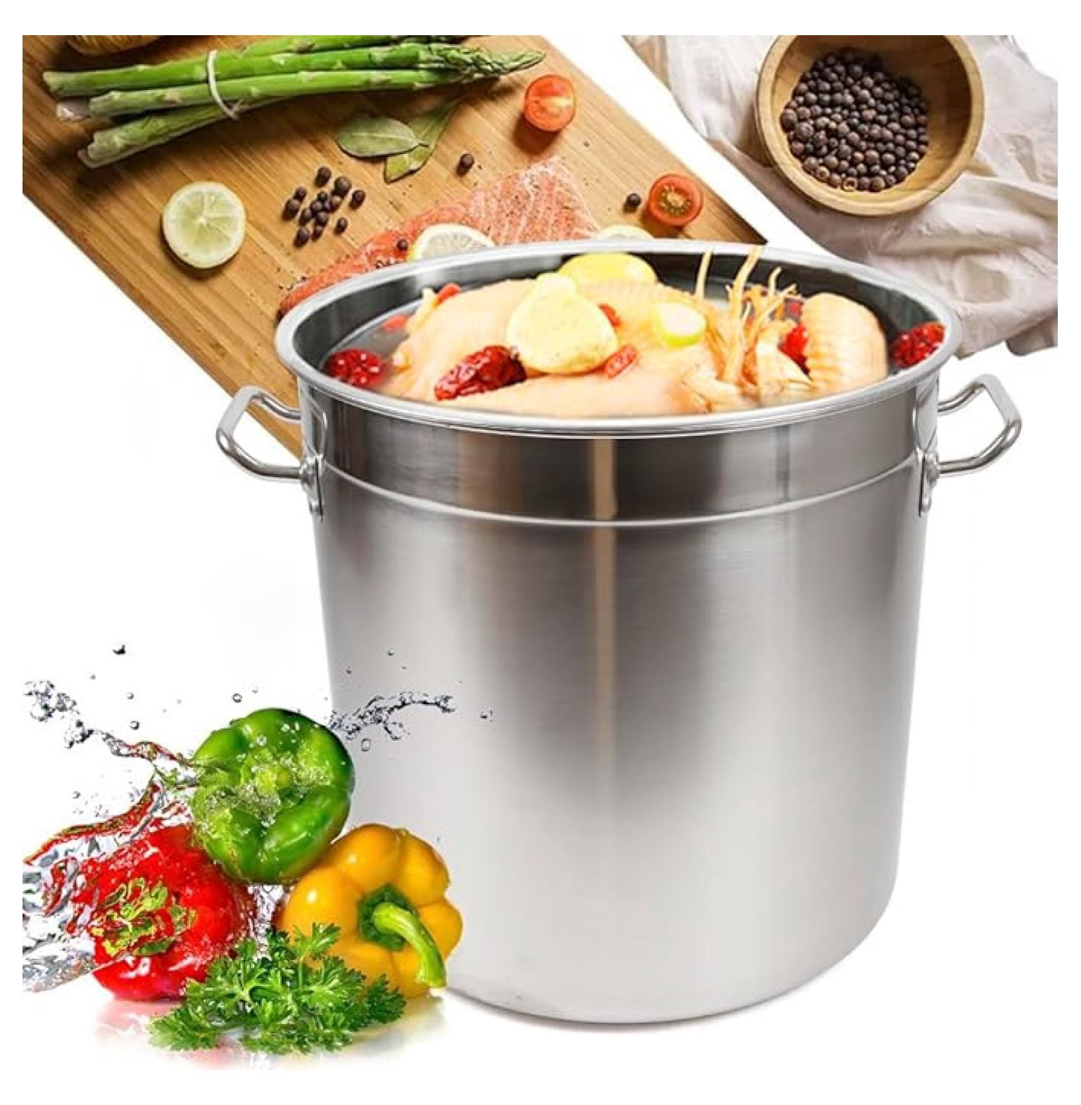 Stainless Steel Cookware Stockpot, 35L/32Quart Induction Soup Pot With Lid, Extra Large Stock Cooking Pot Cookware for Induction Gas Electric Stoves