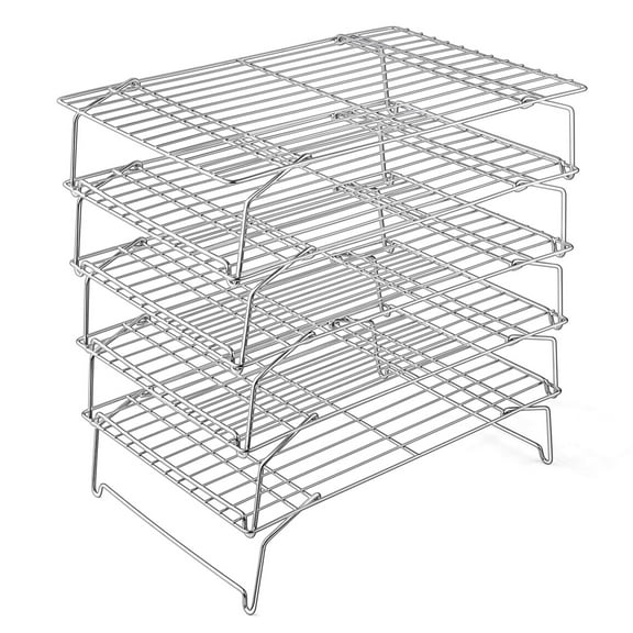 Stainless Steel Cooling Rack 5-Tier Stackable Baking Rack for Oven, Collapsible Design for Roasting Grilling Cooling Pastries, Heavy Duty & Easy Clean, Silver