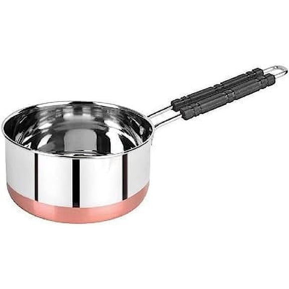 Stainless Steel Copper Bottom Sauce Pan, Flat Base Sauce Pan, Tea Pan, Milk Pan, Tapeli Patila, Sauce Pot Cookware with Handle (1000 ml)