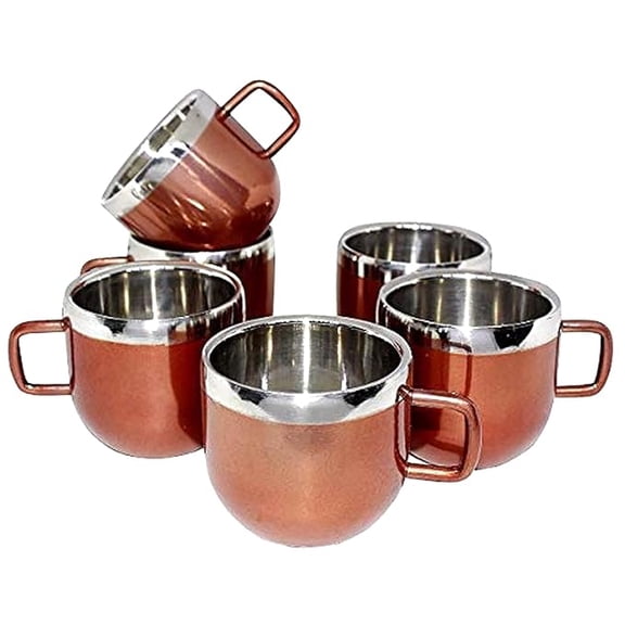 Stainless Steel Copper Color Apple Tea Cup Set of 6