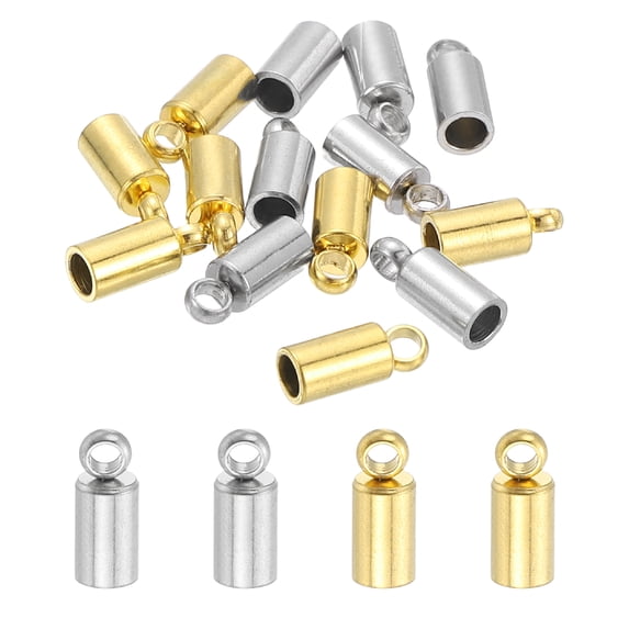 Stainless Steel Cord End Caps 2mm ID, 20 Pack Barrel End Tips Terminators Cord Finding for DIY Jewelry Making Necklace Bracelets Tassels Supplies, Gold/Silver Tone