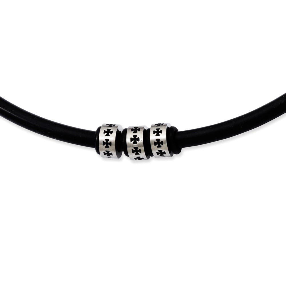 Stainless Steel Cord & Leather Necklace Chain Black Rubber 19in 19 inch