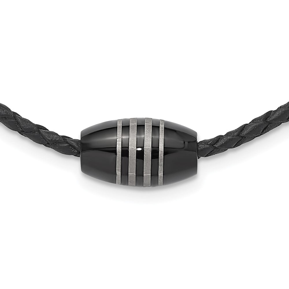 Stainless Steel Cord & Leather Necklace Chain Chisel Polished Black IP-plated 20 inch 11.5 mm