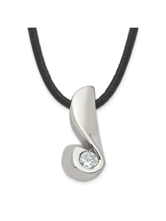 Stainless Steel Cord Necklace with Pendants Chain CZ Pendant 18 inch